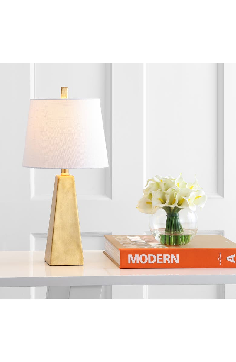 JONATHAN Y Owen Contemporary Resin LED Table Lamp, Alternate, color, Gold Leaf