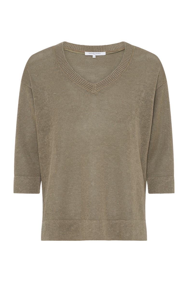 Lylou 3/4 Sleeve V-Neck Knit Top, Alternate, color, Medium Khaki