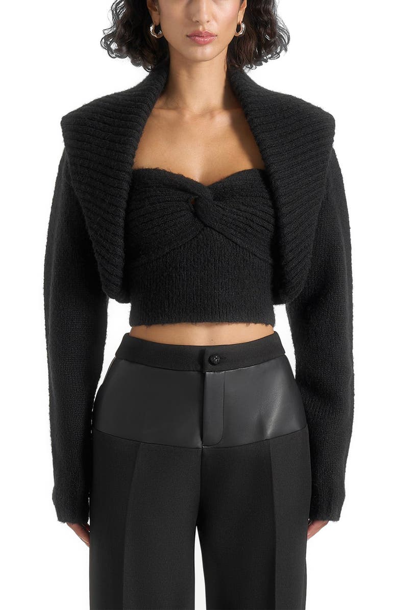 Manière De Voir Emya 2-in-1 Knit Shrug With Twisted Bandeau Top, Alternate, color, Black