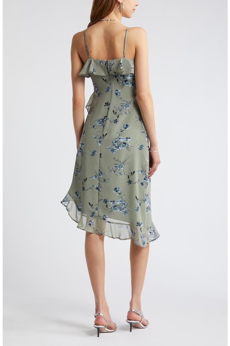 Floral Print Ruffle Chiffon Dress, Alternate, color, GREEN- BLUE SMUDGE FLORAL