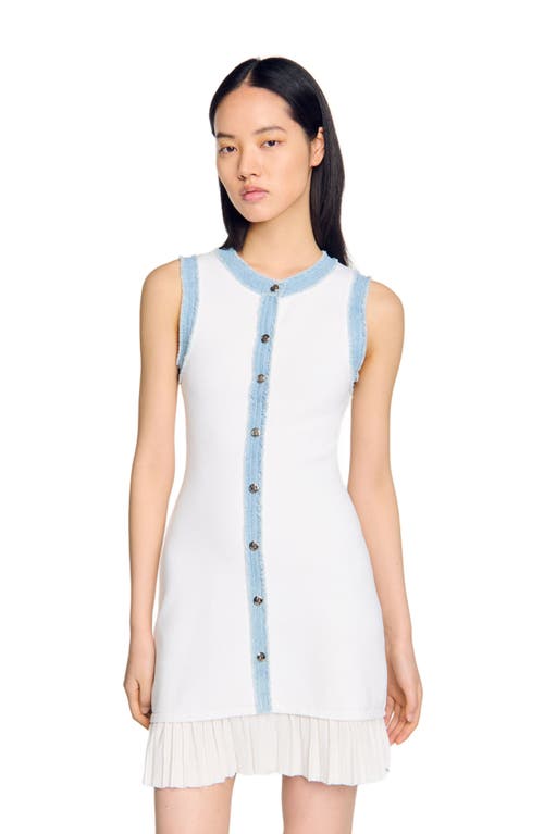 Sandro Short Knit Dress With Ruffles In Ecru