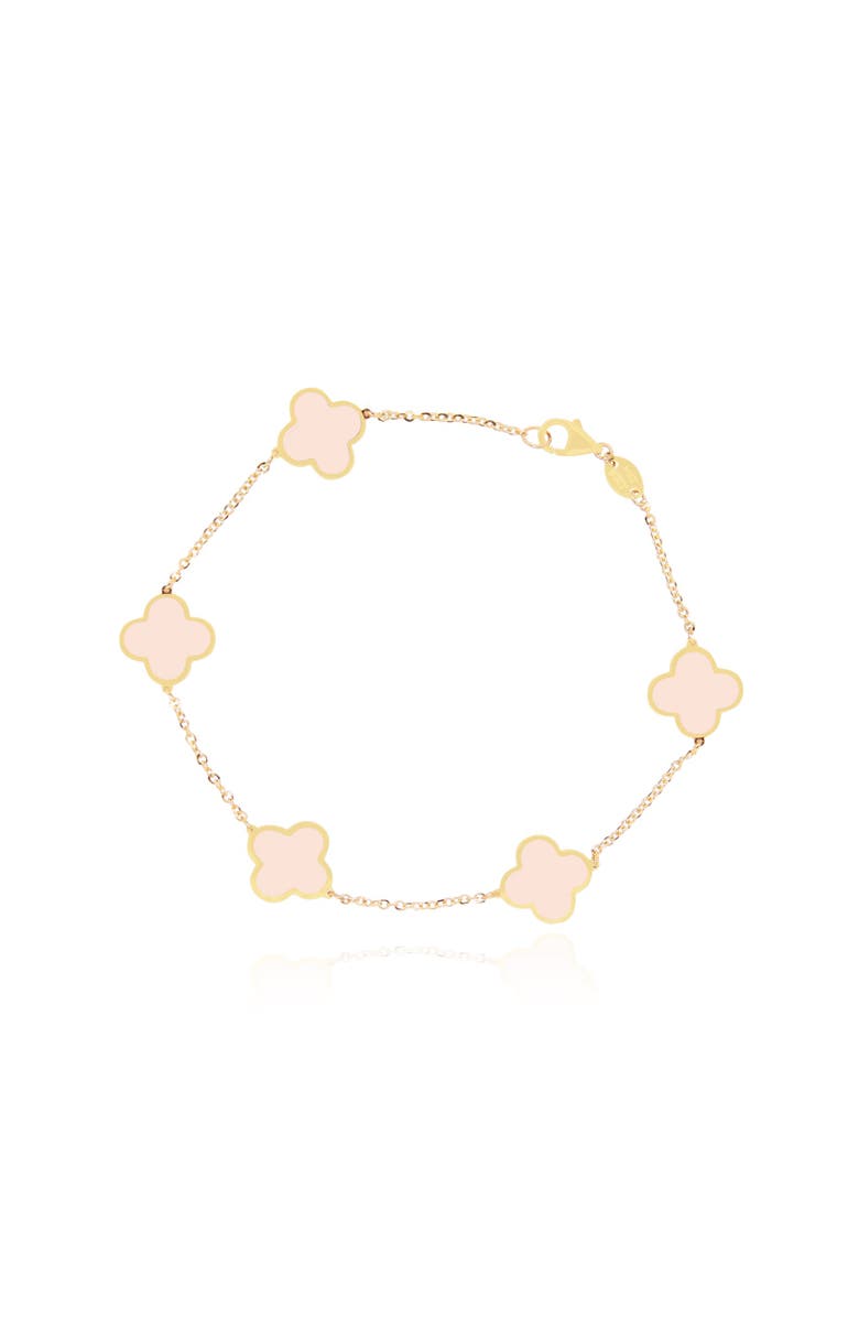 The Lovery Fine Jewelry Small Pink Pearl Clover Bracelet, Main, color, Pink Pearl