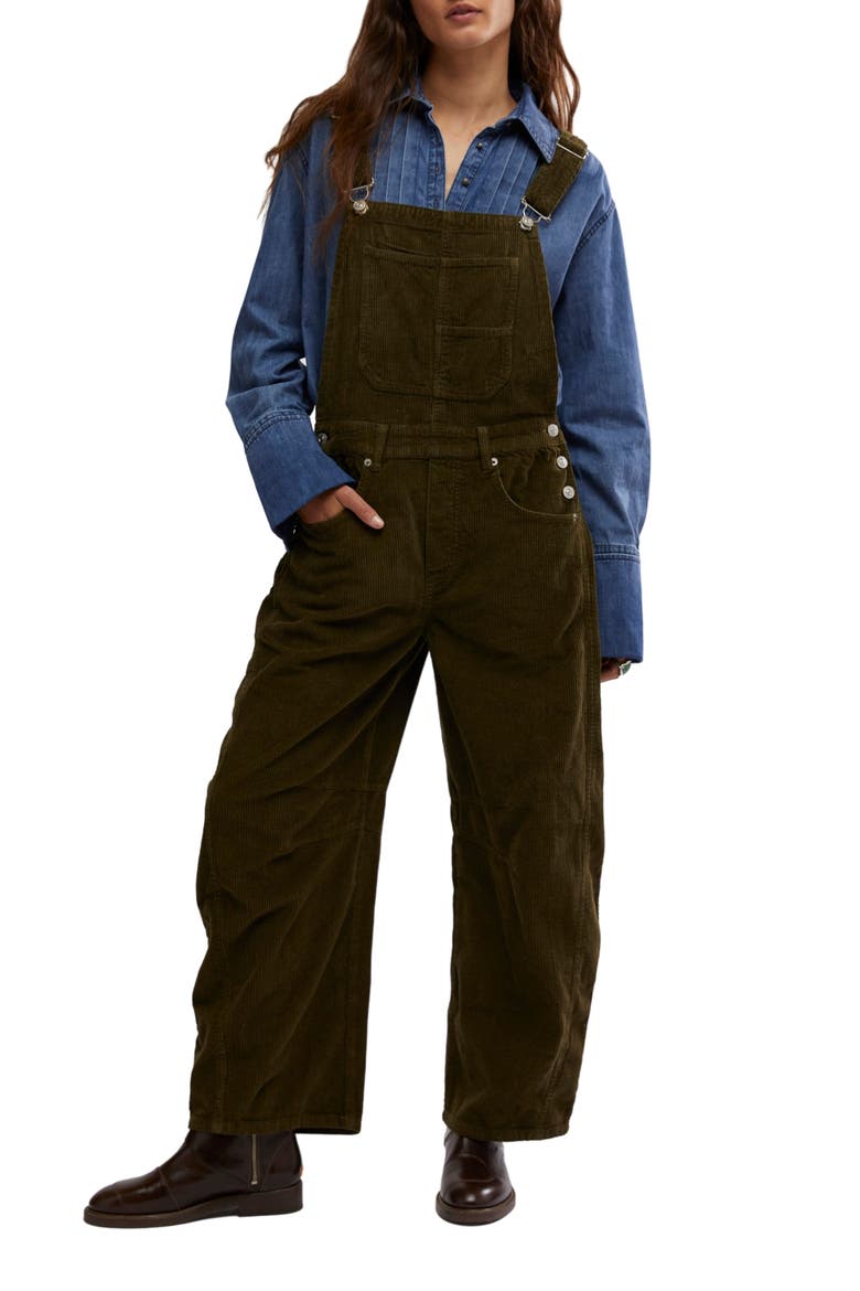 Good Luck Barrel Leg Corduroy Overalls, Main, color, FIR GREEN