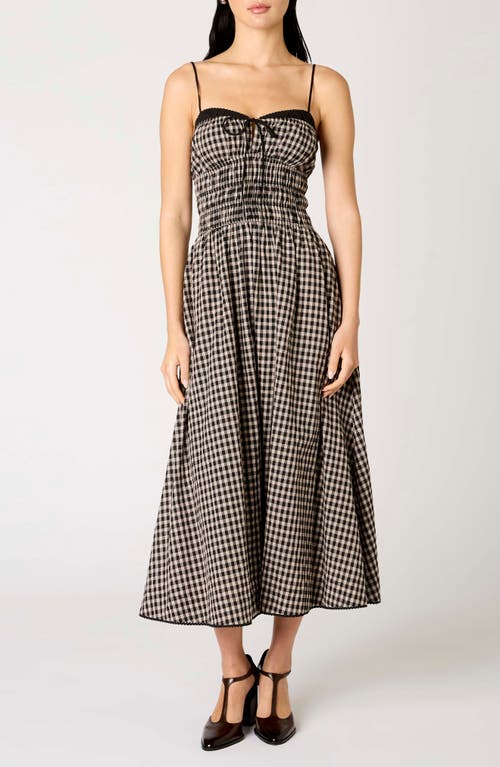 Nia Thomas Gingham Check Cotton Midi Dress In Brown