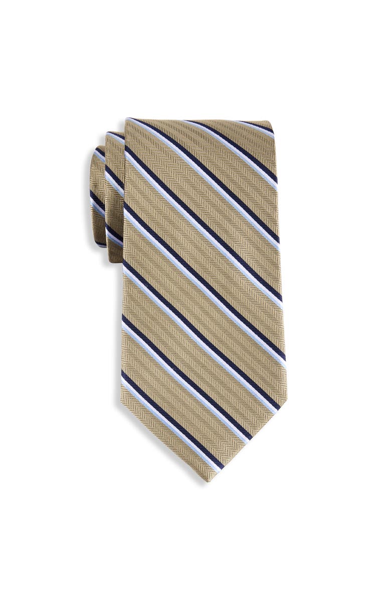 Oak Hill Premium by DXL Big & Tall Herringbone Striped Silk Tie, Main, color, Tan