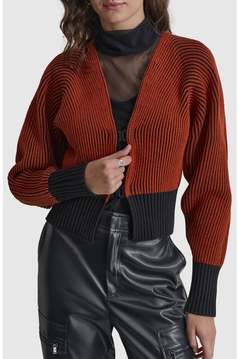 Contrast Rib Cardigan, Main, color, RUSSET/ BLACK