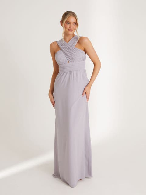 Cross Neck Chiffon Bridesmaid Dress