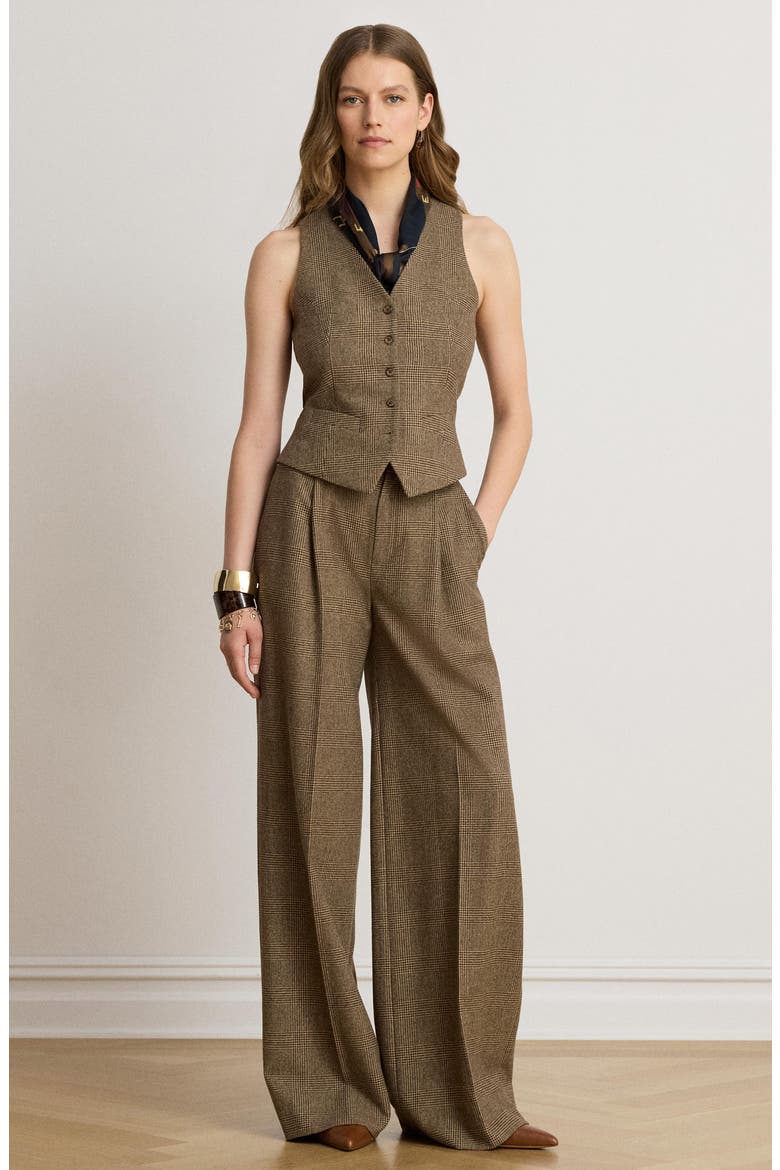 Glen Plaid Wool Vest, Alternate, color, BROWN/ MULTI