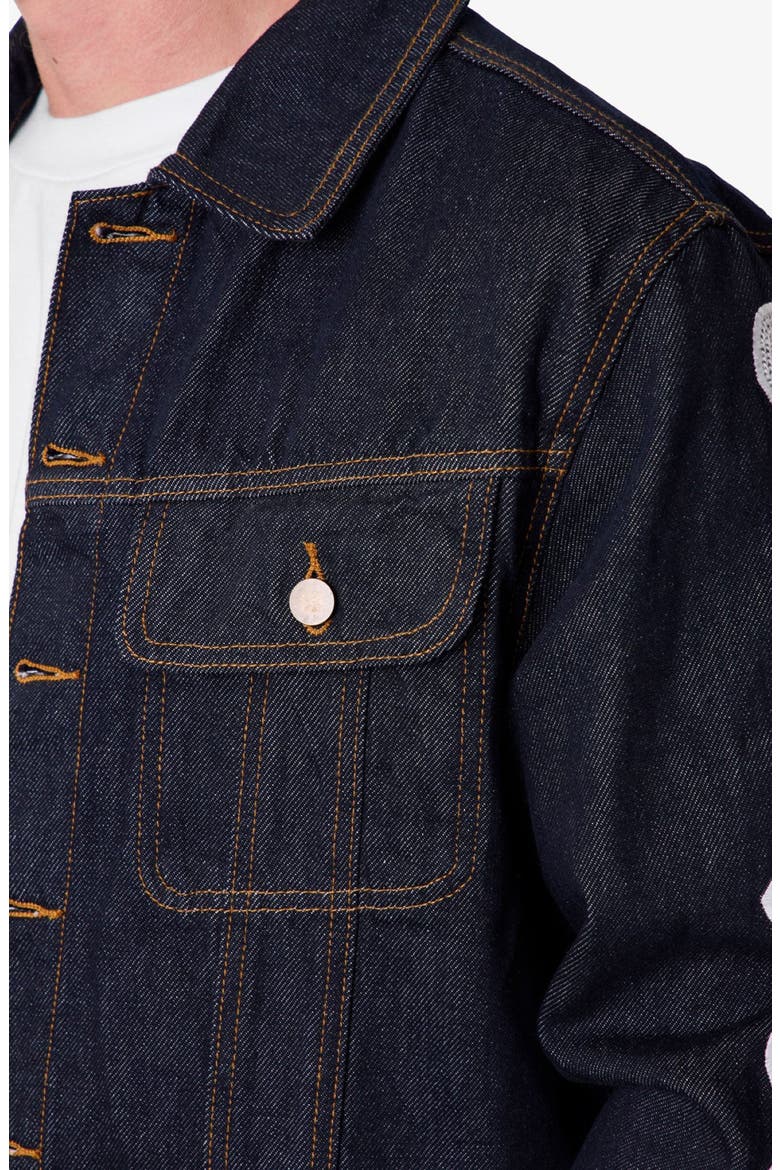 Raw Skeletion Denim Trucker Jacket, Alternate, color, RINSED INDIGO