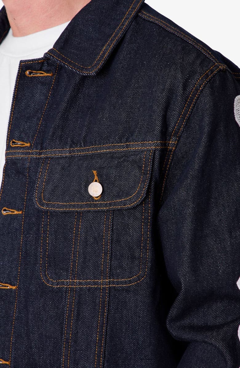 mnml Raw Skeletion Denim Trucker Jacket, Alternate, color, 