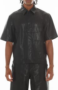Cult of Individuality Oversize Short Sleeve Faux Leather Button-Up Shirt