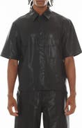 Cult of Individuality Oversize Short Sleeve Faux Leather Button-Up Shirt