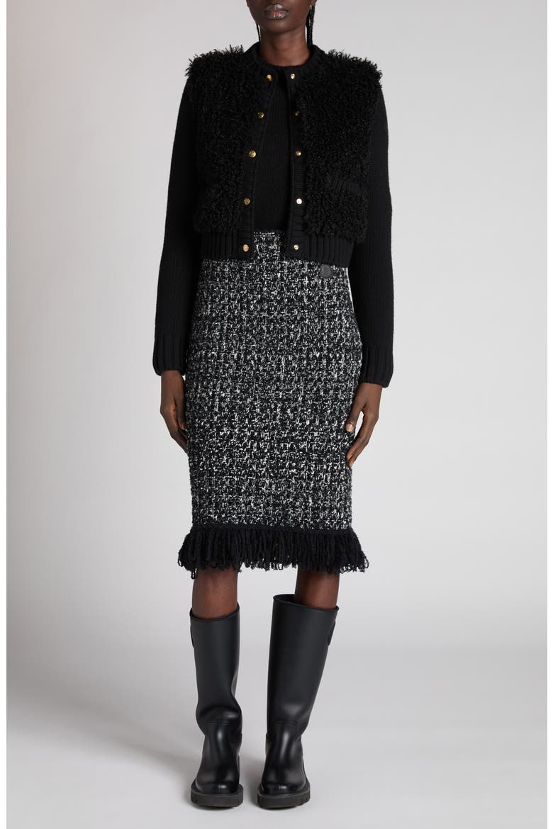 Faux Shearling & Quilted Down Cardigan, Alternate, color, BLACK