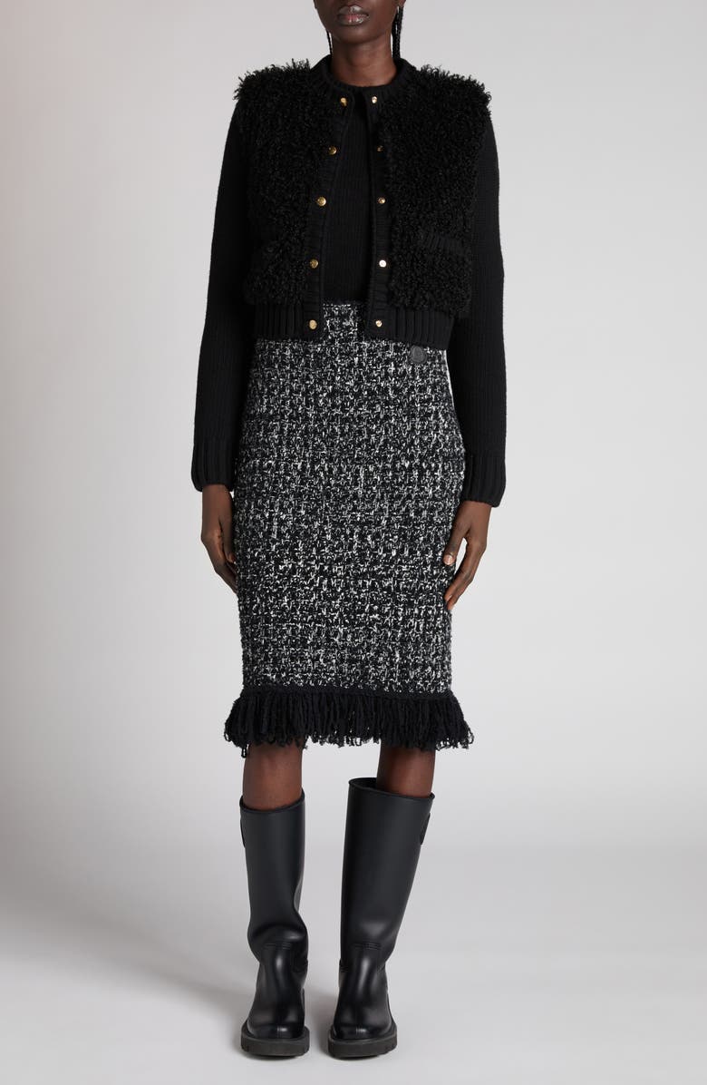 Moncler Faux Shearling & Quilted Down Cardigan, Alternate, color, Black