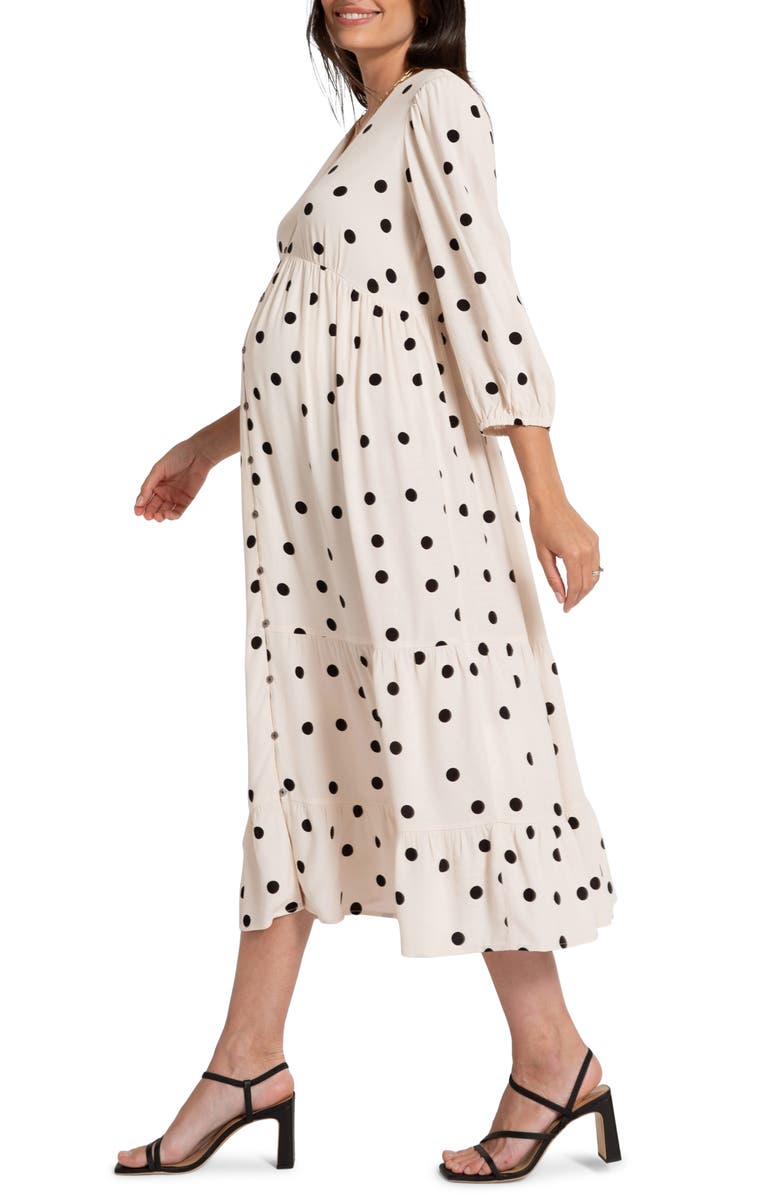 Seraphine Polka Dot Tiered Maternity Midi Dress, Alternate, color,
