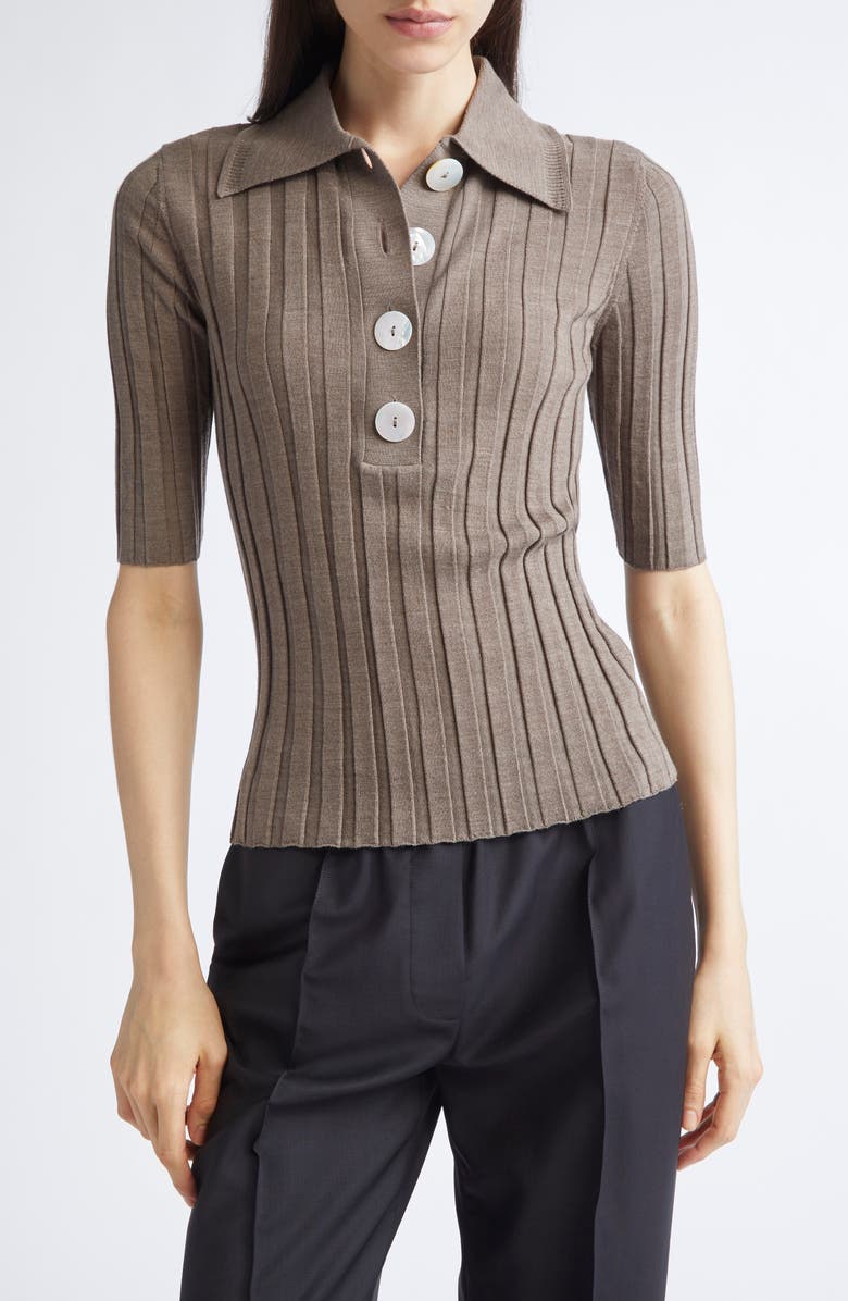 NACKIYÈ Sugarman Rib Wool Polo Sweater, Main, color, Choco