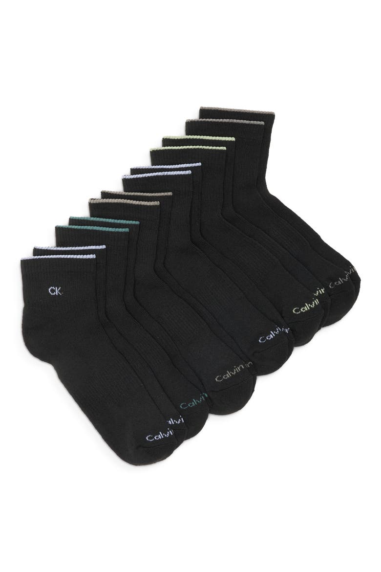6-Pack Cushioned Quarter Socks, Main, color, BLACK