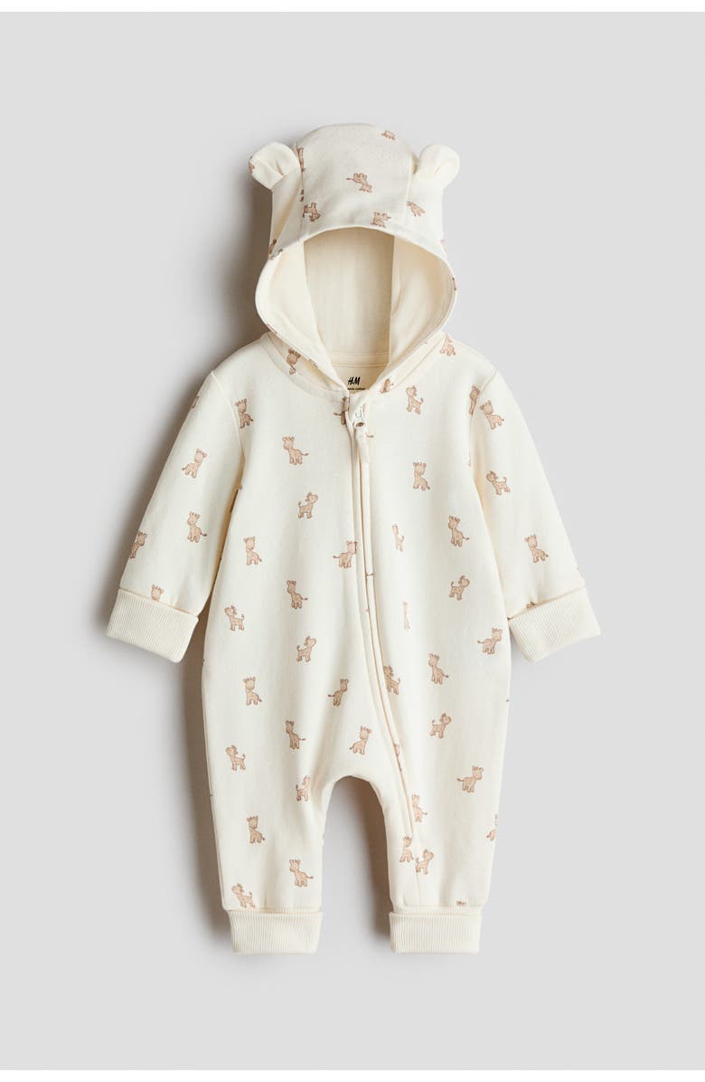 H&M Printed Velour Romper Suit, Main, color, White/Giraffes