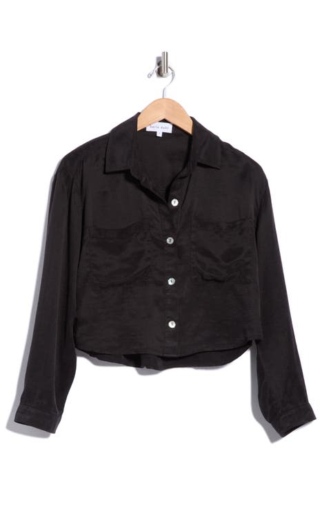 Inverted Pleat Crop Button-Up Shirt