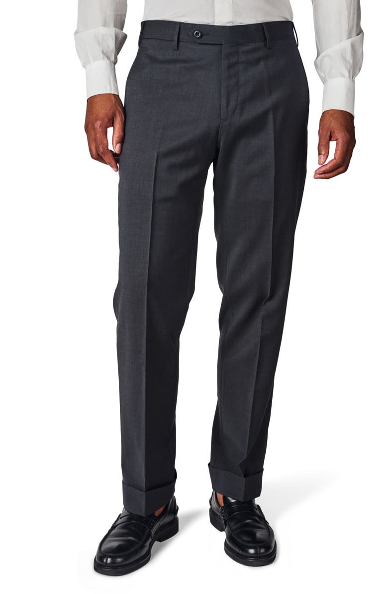 Zanella Parker Flat Front Solid Stretch Wool Trousers, Main, color, 