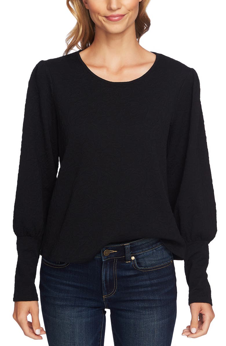 CeCe Puffed Shoulder Paisley Knit Top, Alternate, color, 