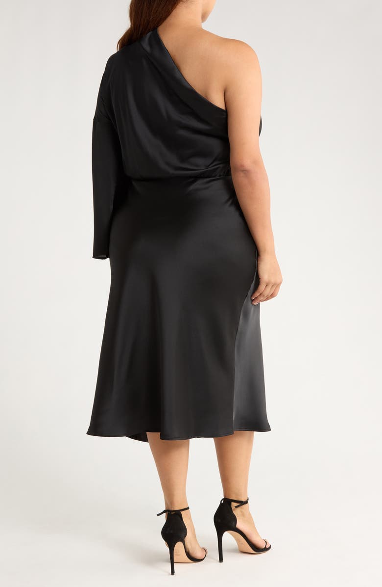 Renee C One-Shoulder Satin Midi Dress, Alternate, color, Black