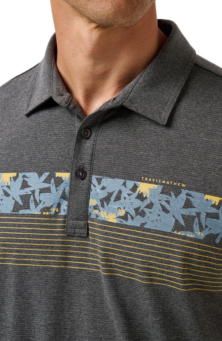 TravisMathew Red Midnight Train Chest Stripe Polo, Alternate, color, Heather Black