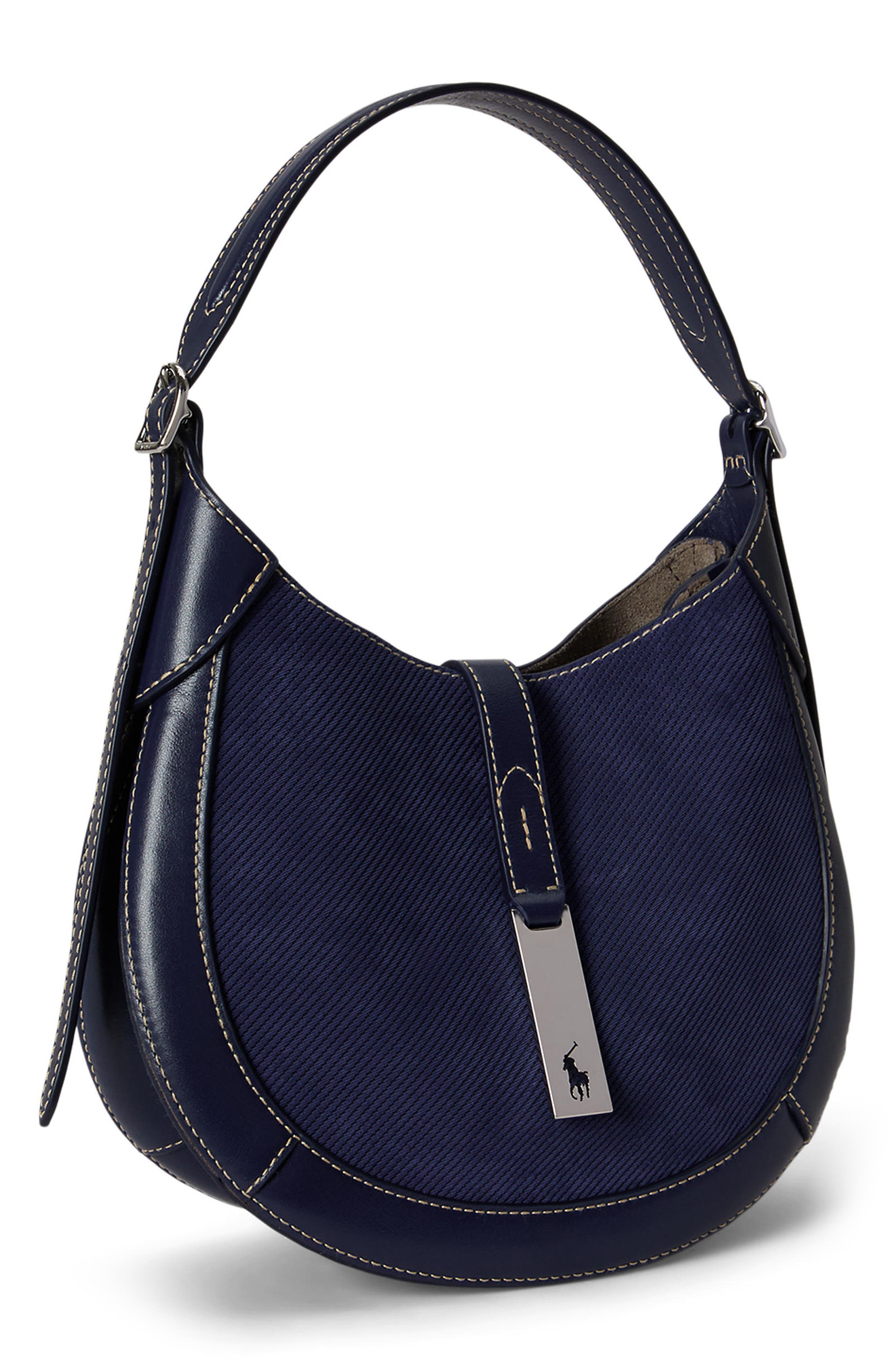 Polo ID Small Twill & Leather Shoulder Bag, Alternate, color, NIGHT