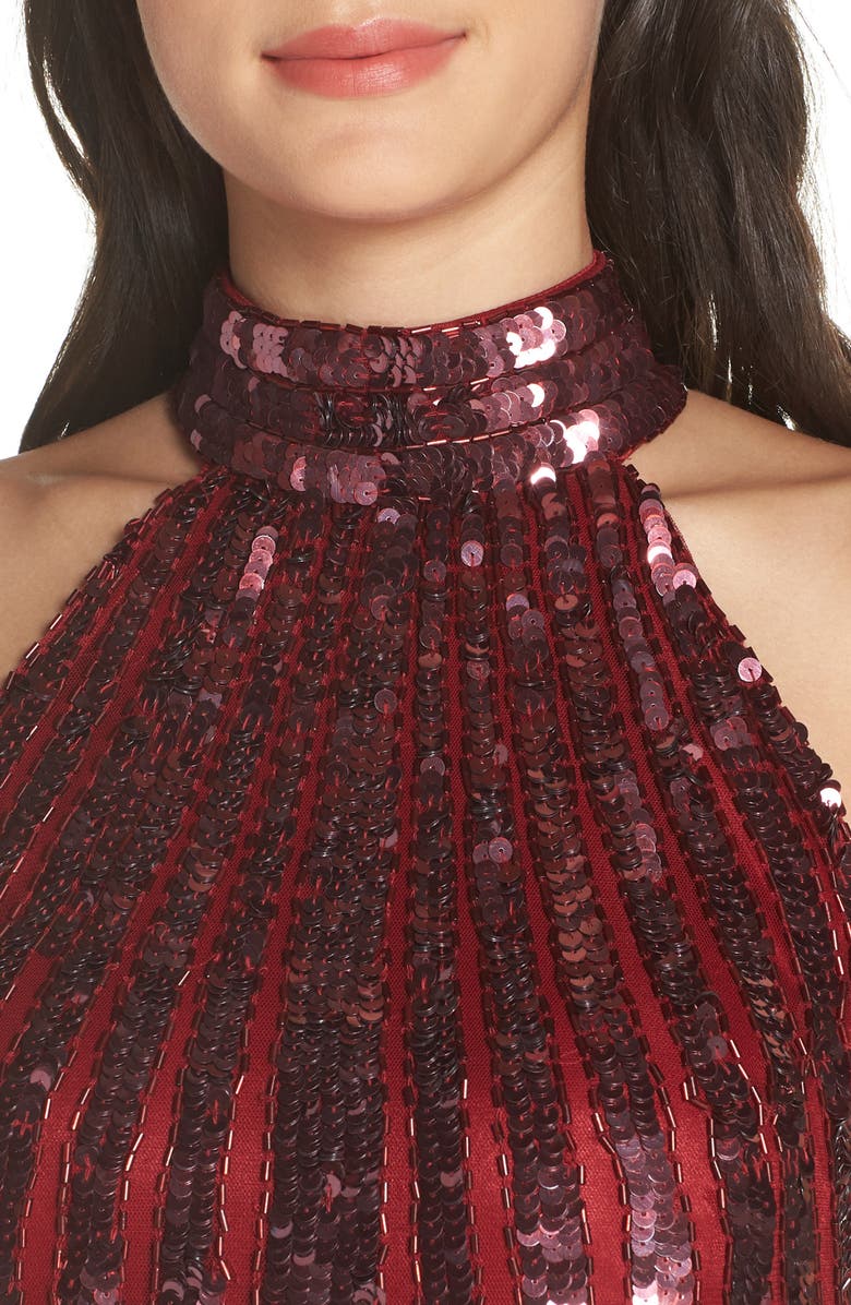 Mac Duggal Sequin Stripe Cocktail Dress, Alternate, color, Burgundy