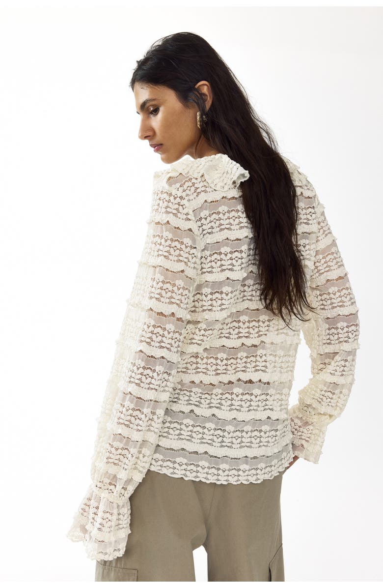 H&M Lace-look jersey blouse, Alternate, color, Cream