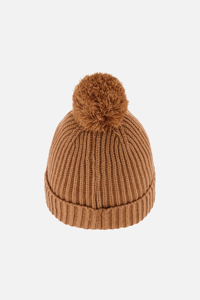Mountain Fleece-Lined Folded Cuff Knit Hat with Pompom, Alternate, color, Brown