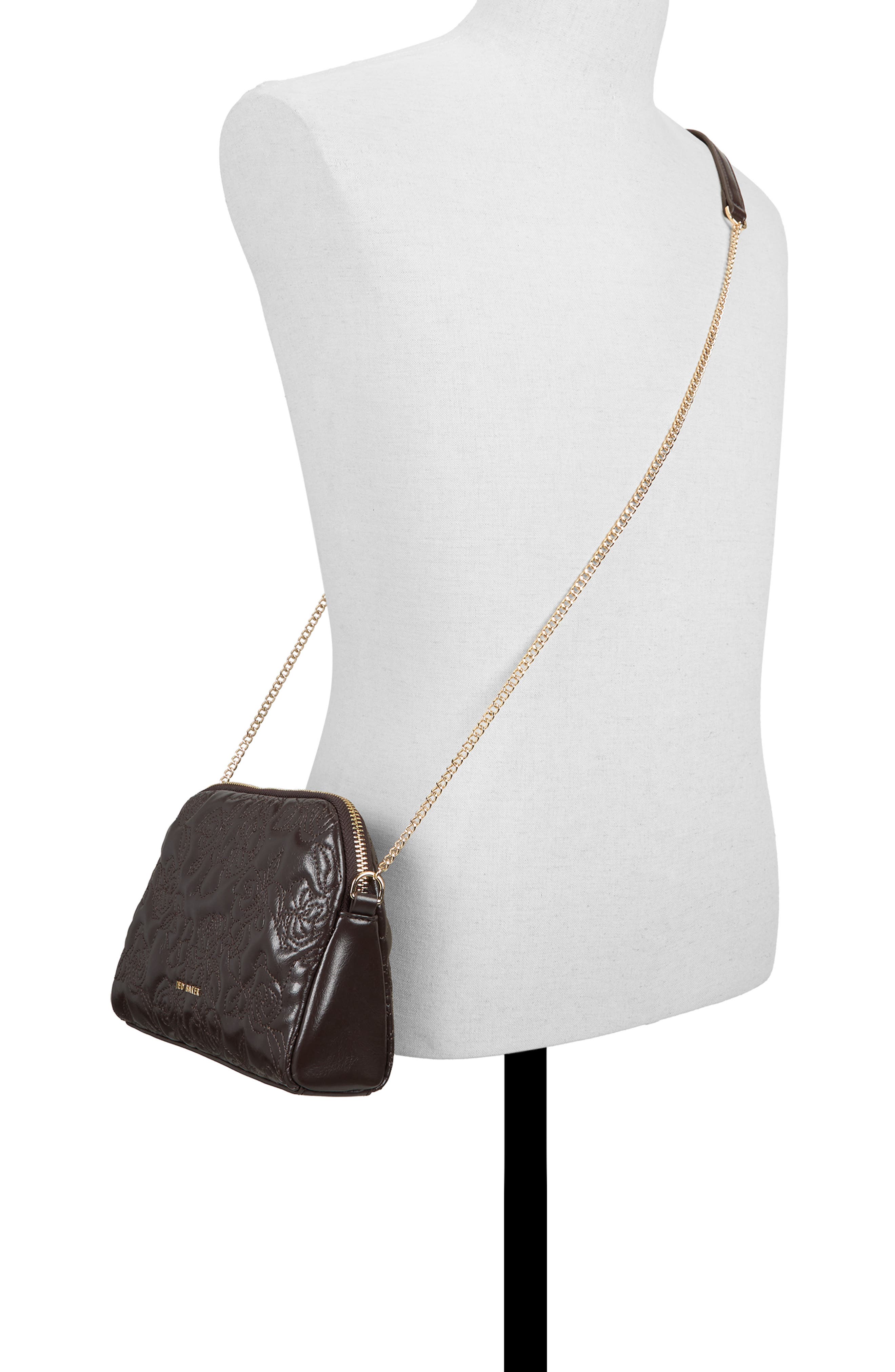 Ginny Floral Quilted Faux Leather Crossbody Bag, Alternate, color, DARK BROWN