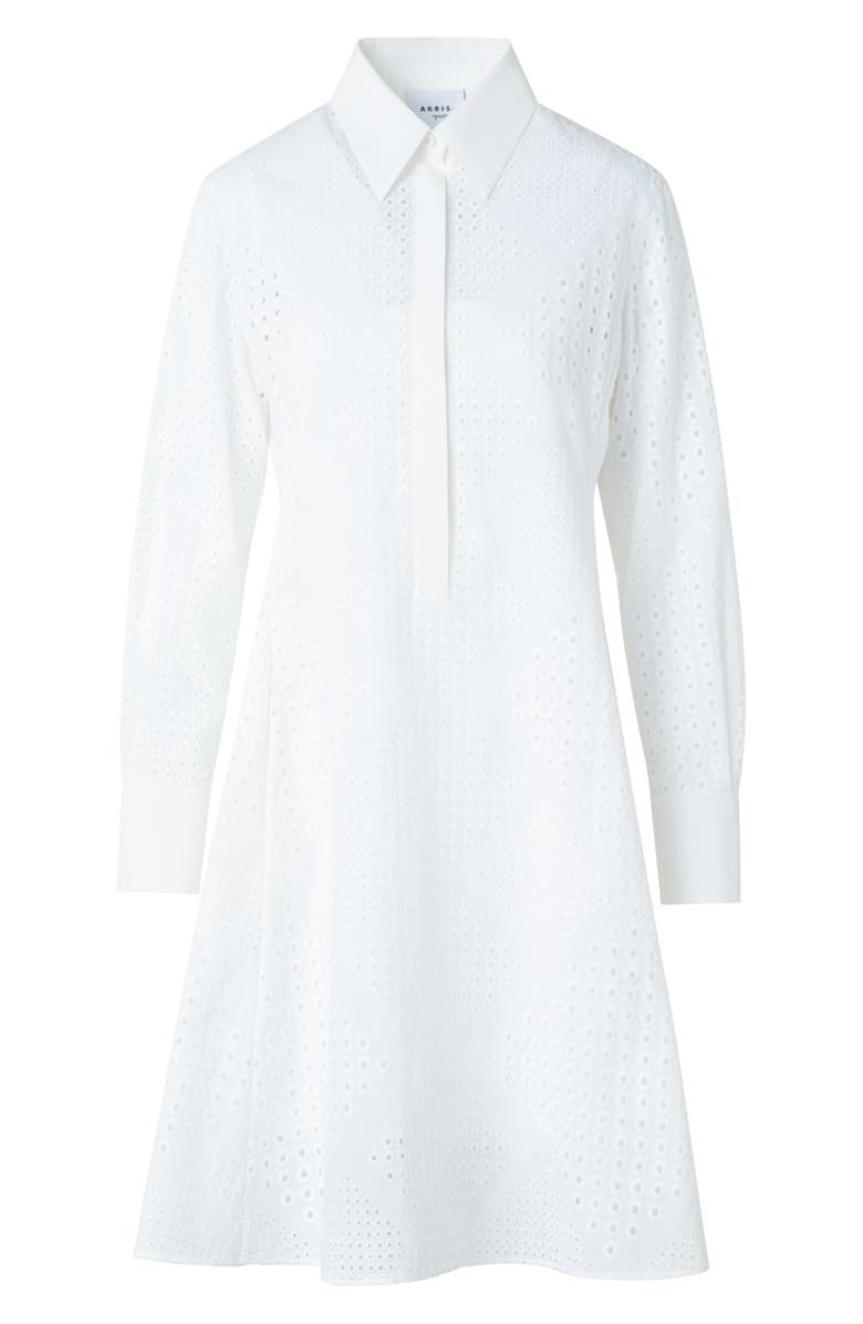 Akris punto Diamond Eyelet Long Sleeve Cotton Poplin Shirtdress, Alternate, color, Cream