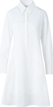 Akris punto Diamond Eyelet Long Sleeve Cotton Poplin Shirtdress