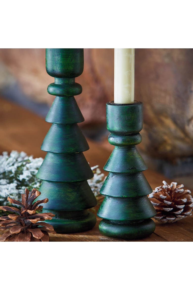 Large Green Wood Tree Taper Candle Holder for Christmas, Alternate, color, Green