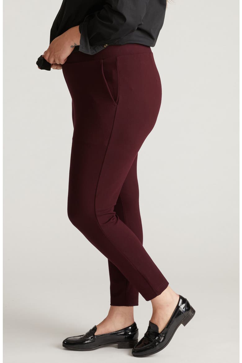 Pull-On Ponte Pants, Alternate, color, BLACK CHERRY RED