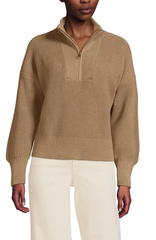 Lands' End Drifter Shaker Wedge Quarter Zip Sweater In Brown