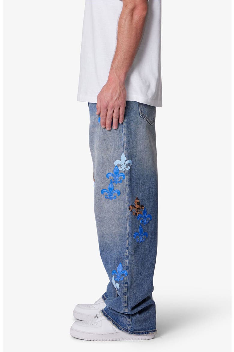 Embroidered Fleurs de Lis Ultra Baggy Jeans, Alternate, color, BLUE
