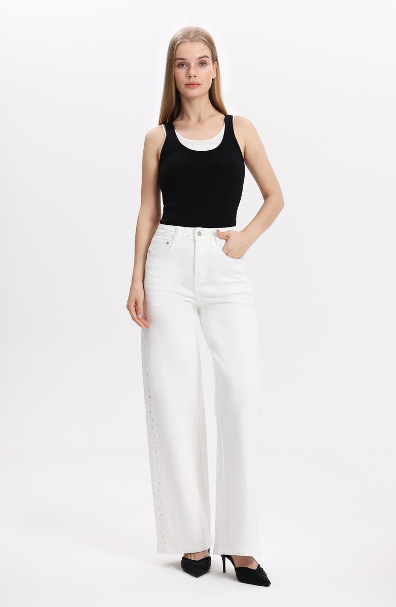 Bayeas Embellished High Waist Wide Leg Jeans, Alternate, color, 