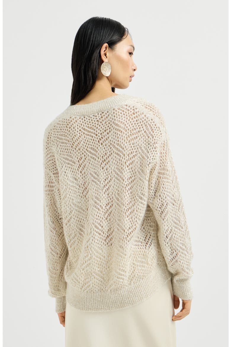 Dazzling abstract leaf sweater in mohair and wool, Alternate, color, Cream