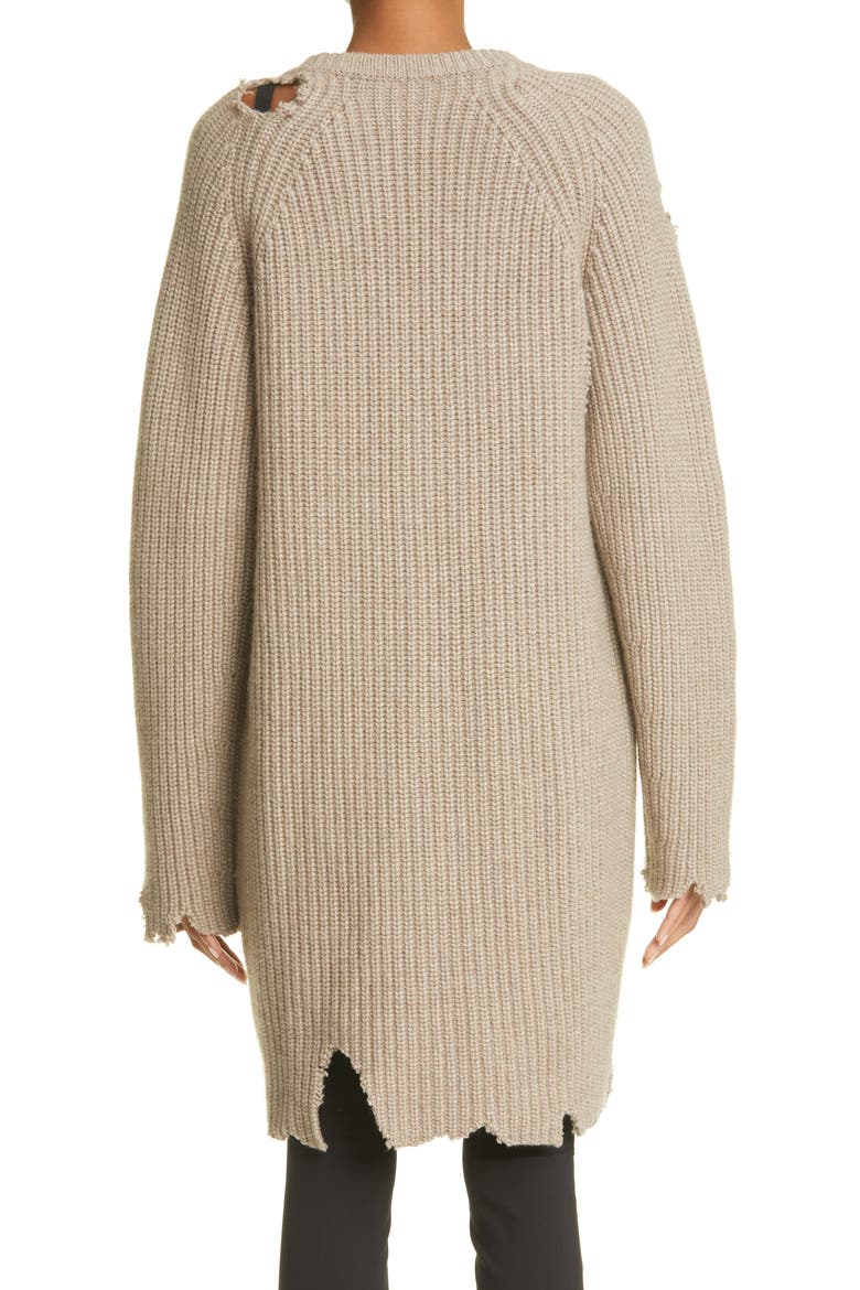 Rory Distressed Longline Cashmere Cardigan, Alternate, color, HUSK