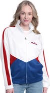 G-III SPORTS BY CARL BANKS Women's G-III Sports by Carl Banks  White/Red Philadelphia Phillies Rally Rhinestone Raglan Full-Zip Track Jacket