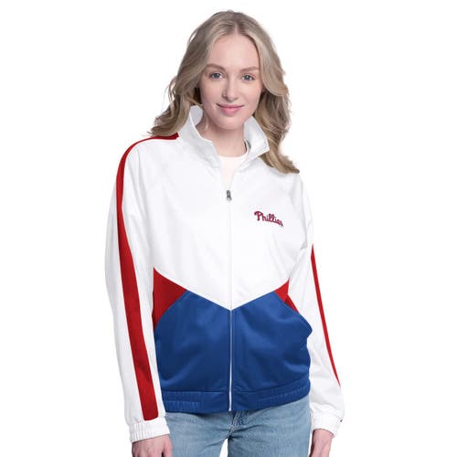 G-iii Sports By Carl Banks White/red Philadelphia Phillies Rally Rhinestone Raglan Full-zip Track J