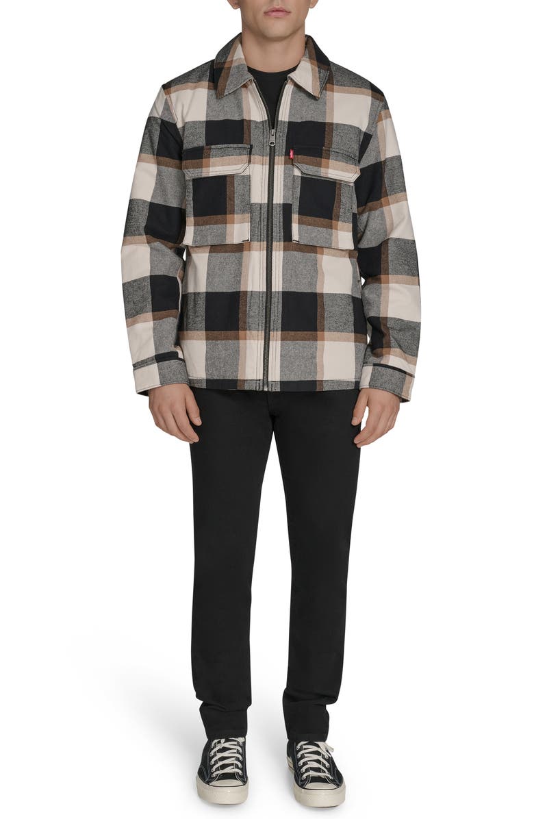Levi's Insulated Plaid Cotton Flannel Zip-Up Shirt Jacket, Alternate, color, Black/ Caramel
