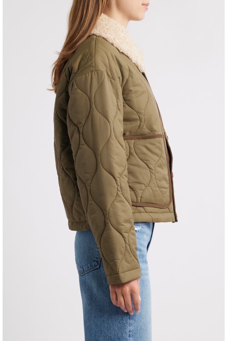Quilted Crop Jacket with Faux Shearling Collar, Alternate, color, OLIVE