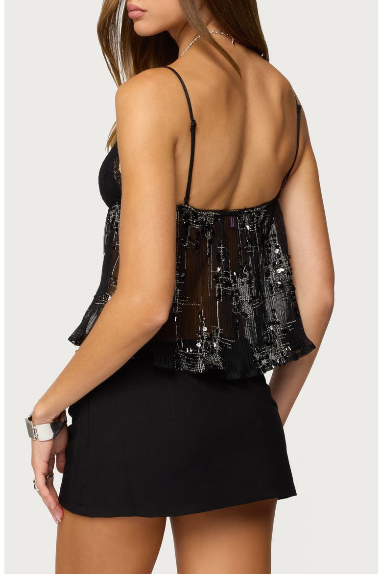 Sequin Sheer Mesh Crop Top, Alternate, color, BLACK