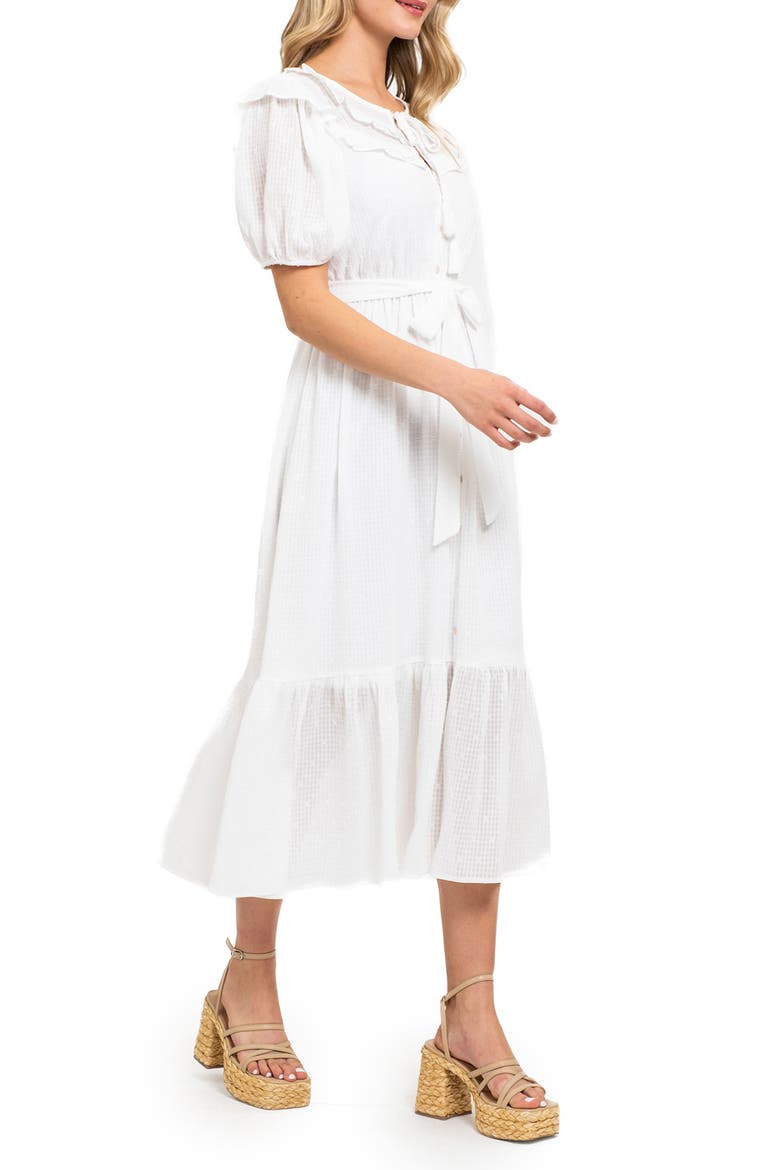 Short Sleeve Tie Waist Midi Shirtdress, Alternate, color, WHITE