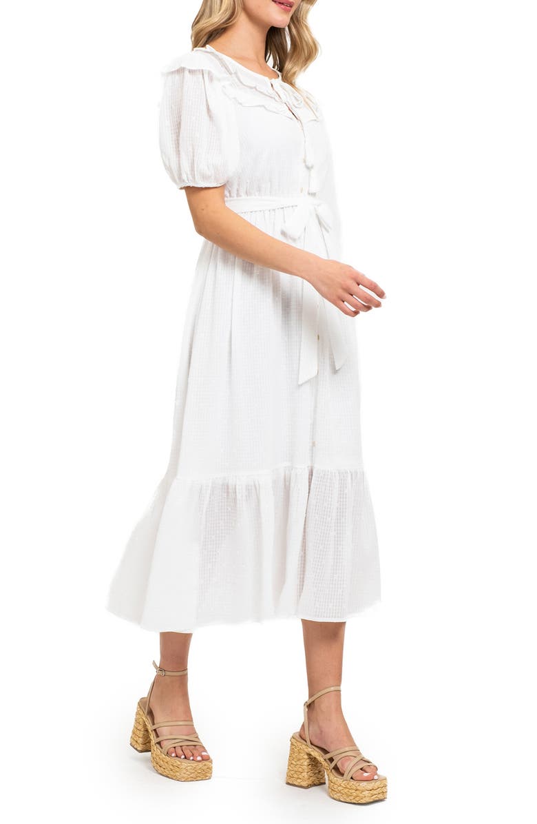 AUGUST SKY Short Sleeve Tie Waist Midi Shirtdress, Alternate, color, White