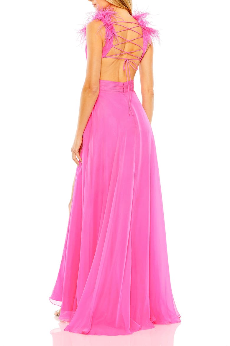 Feathered Collar A-Line Gown, Alternate, color, Hot Pink