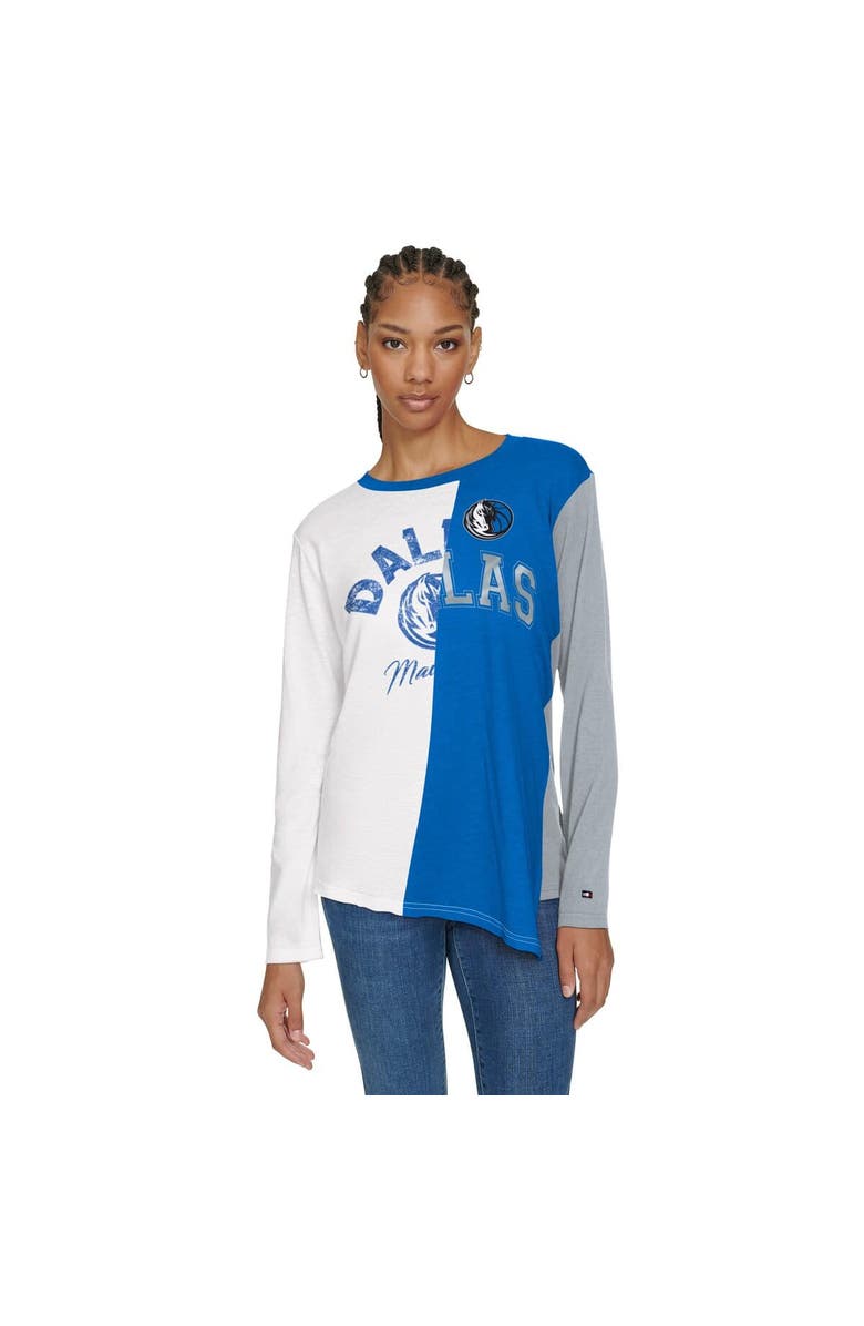 TOMMY JEANS Women's Tommy Jeans White/Blue Dallas Mavericks Amelia Color Blocked Long Sleeve T-Shirt, Alternate, color, White